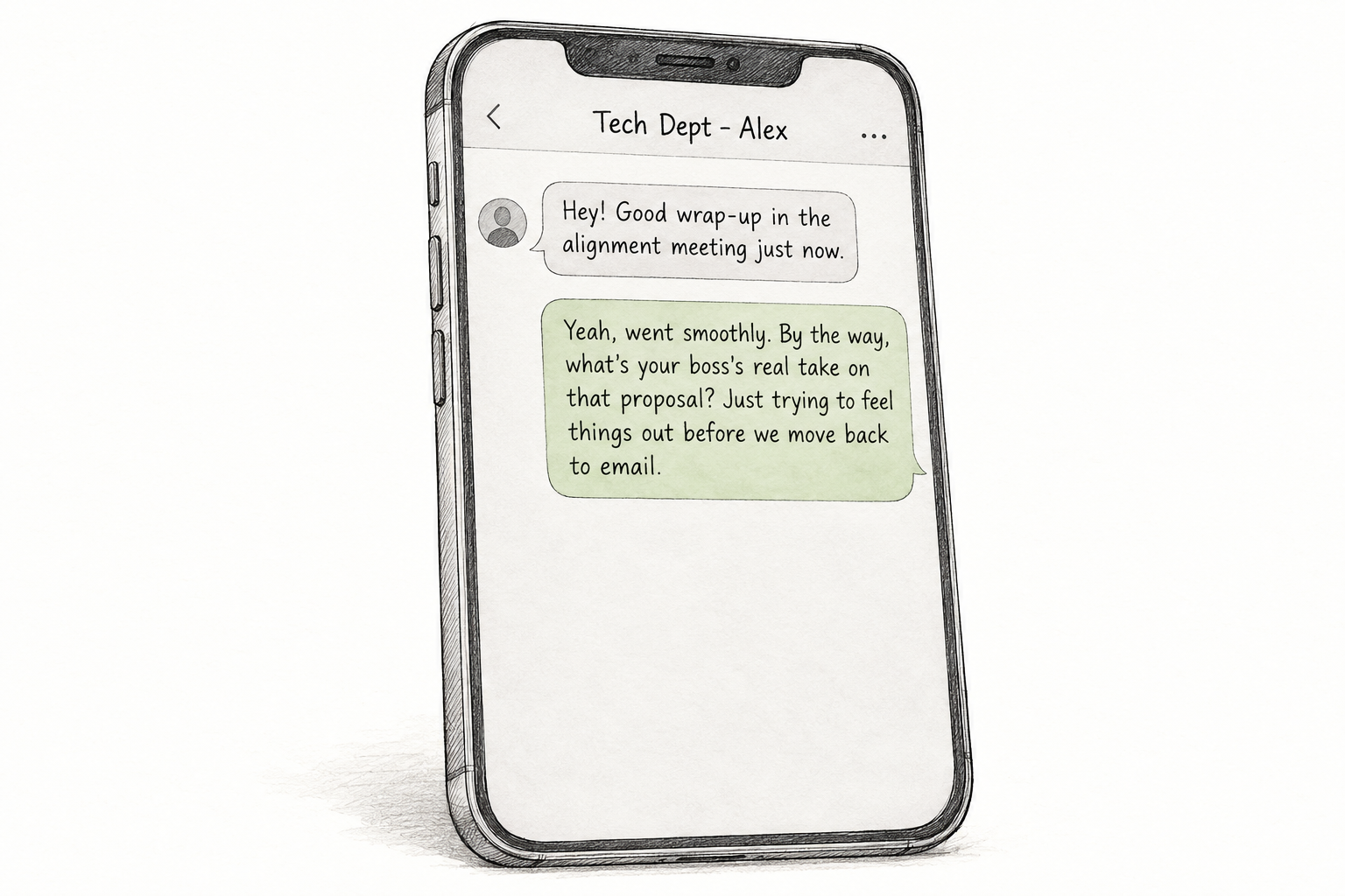 Nuancia illustration of an informal WeChat business conversation